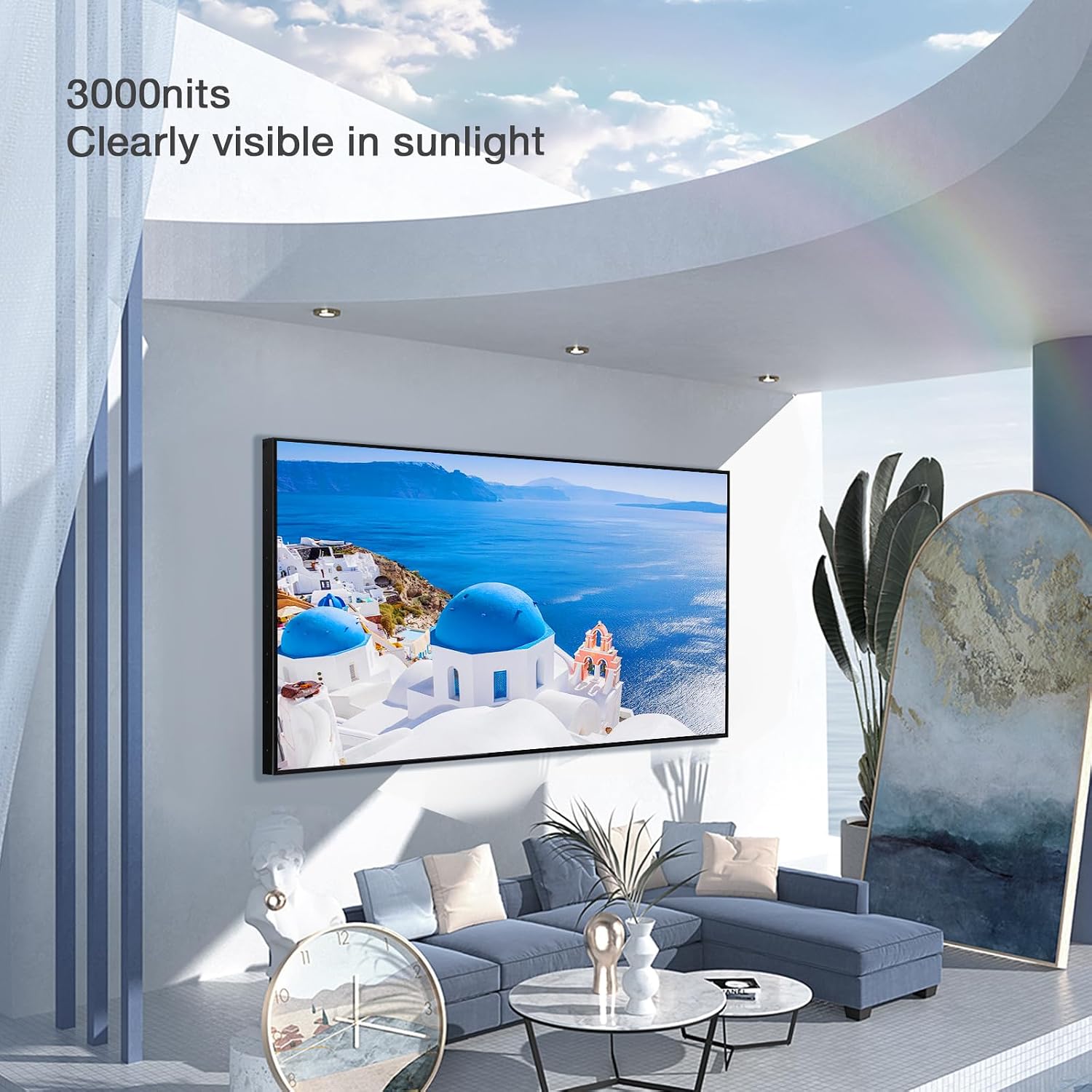 65 Inch Outdoor TV 3000 nits Full Sun LCD Smart TV 4K UHD Outside Television IP55 Weatherproof Ultra-Thin High Brightness All-Weather Wide Viewing Angle Commercial Grade Television