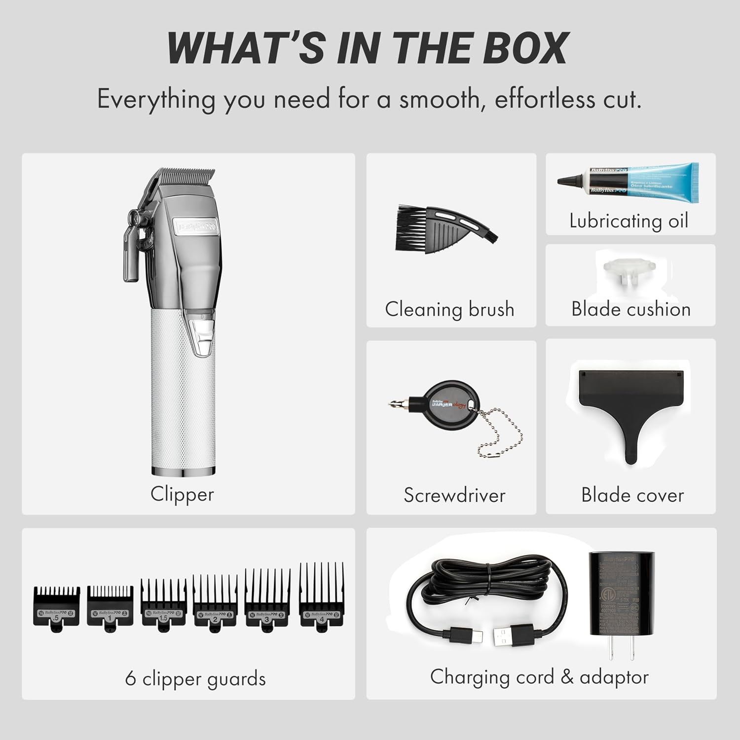 BaBylissPRO FX+ Professional Barber Cord/Cordless Hair Clippers for Men, All Metal, Lithium Battery with 3-Hour Runtime