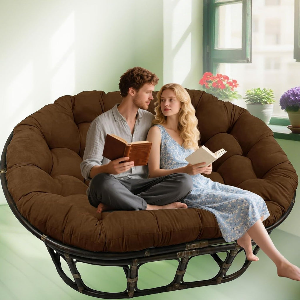 Oversized Double Papasan Chair Cushion, Indoor Outdoor Wicker Egg Rocker Cushions for Patio Furniture, Overstuffed Round Cushion, (Frame NOT Included)