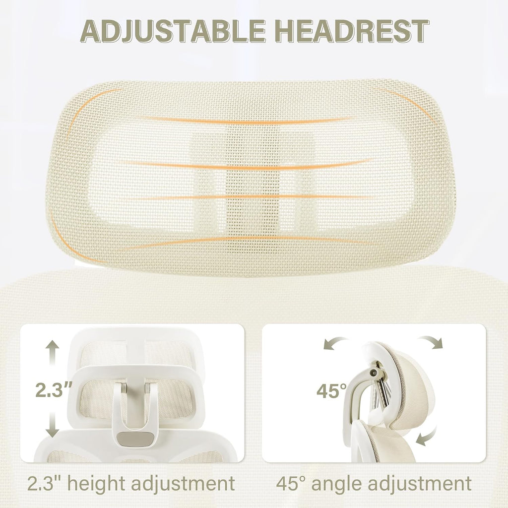Ergonomic Mesh Office Chair with Retractable Footrest - High Back Computer Chair, Lumbar Support, Adjustable Armrest and Headrest, Durable Base - Multifunctional Home Office Desk Chair for Adults