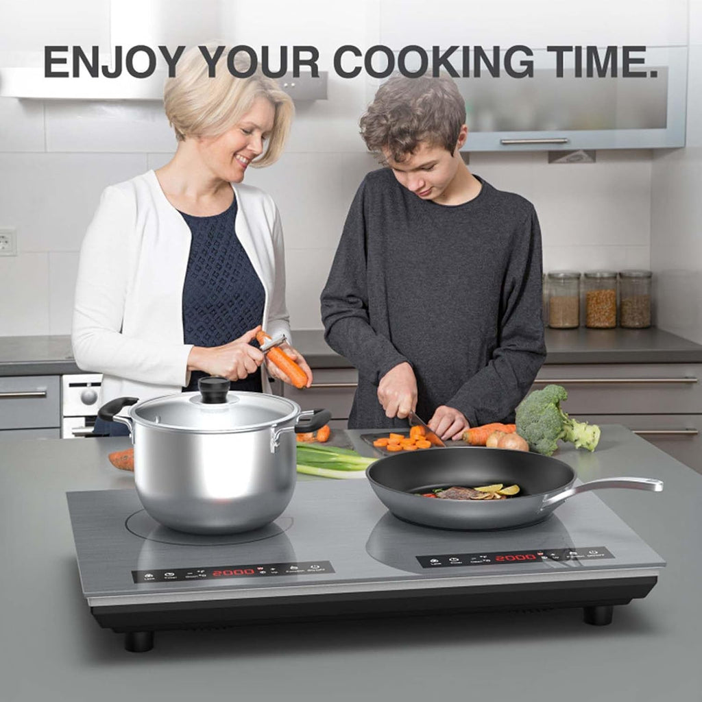23.6Inch Portable Induction Cooktop with 2 Burners, 9 Power Levels (2000W*2), Timer (1Min-180Mins)/Child Lock-Over-Heat Protection-Sensor Touch