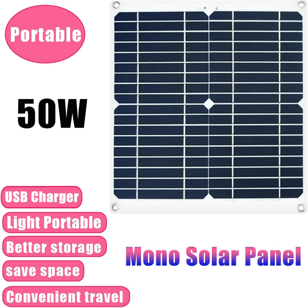 Solar Panel Kit with Inverter and Charge Controller - 50W 12V Off-Grid Solar Generator for Home, RV, Camping, 3000W Power Solution
