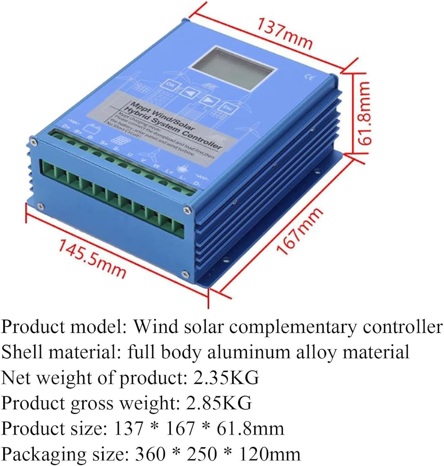 Wind Solar Hybrid Charge Controller Wind Solar Hybrid System MPPT Charge Controller with Dump Load Wind Turbine Generator Solar Panel 12V/24V/48V Auto Regulator,3000W-12V