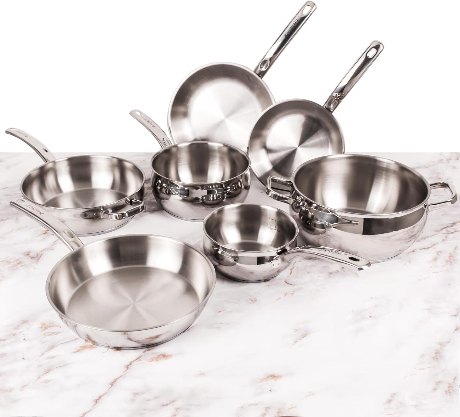 BergHOFF Belly Shape 18/10 Stainless Steel 12Pc Cookware Set, Metal Lids, Fast, Evenly Heat, Induction Cooktop Ready