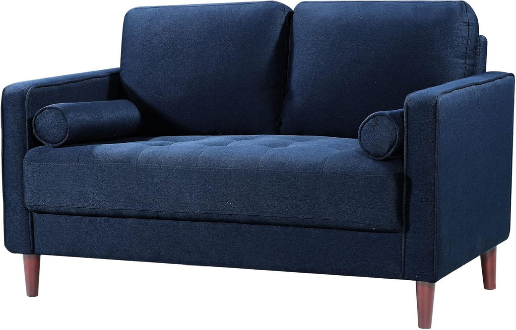 Studio Living® Lexington 52.4' Loveseat, Mid-Century Modern, Pocket Coil Comfort, Easy Assembly, Woven Fabric, Navy Blue