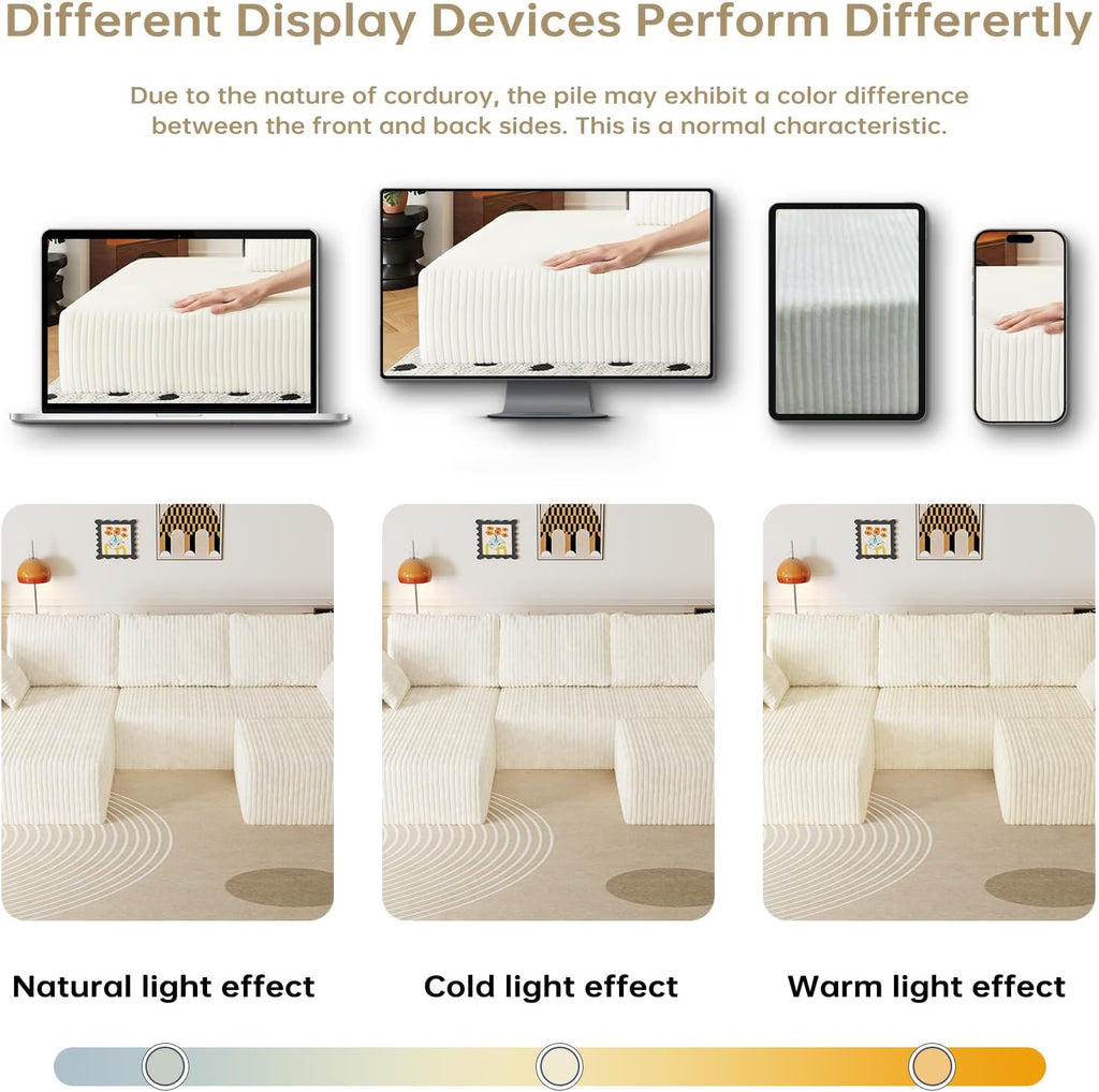 L Shapes Boneless Cloud Couches for Living Room 4-Seat Modular Sectional Couch with Chaise Lounge, Comfy Flannel Fabric Sofa, Including Pillow and Backrest - Removable Washable, No Assembly Required
