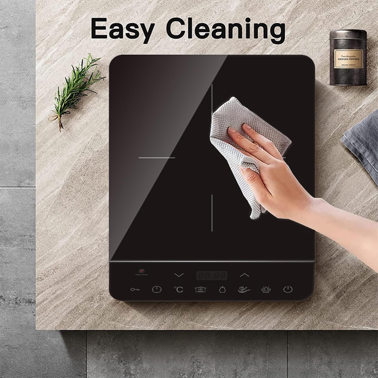 1800W High Power Induction Cooktop 9-Speed Safety Lock Intelligent Touch Control Heating Plate 3H Timer Portable Induction Cooktop