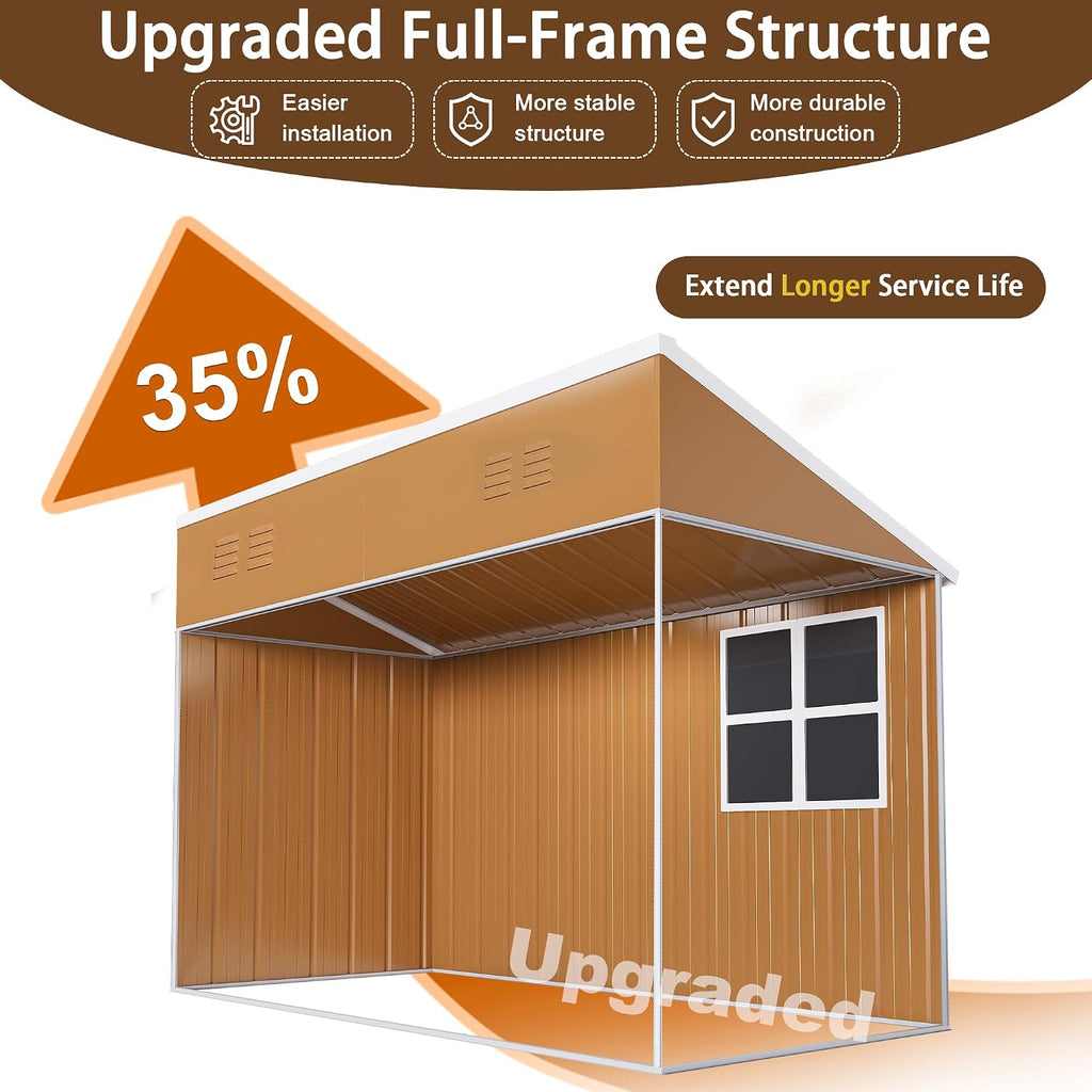 Montary 8X4 FT Outdoor Storage Shed with Windows, Lockable Door & Ventilation - Weatherproof Metal Garden Shed, Outdoor Tool Storage House for Backyard, Lawn, Patio,Yard