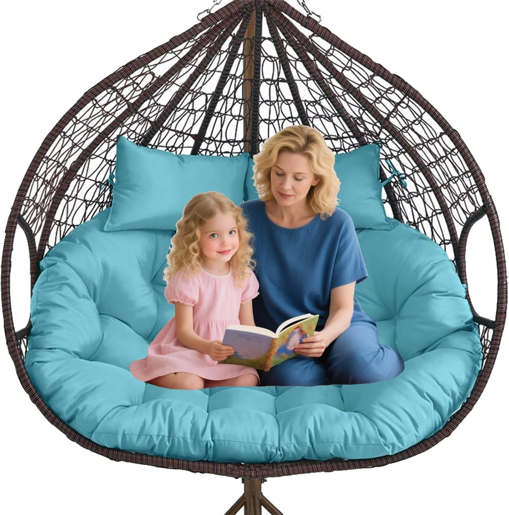 Double Egg Chair Cushion, 59x43 Inch/67x47 Inch, Thickened Waterproof Removable Double Hanging Egg Swing Chair Cushions, Outdoor Patio Hanging Basket Chair Cushions