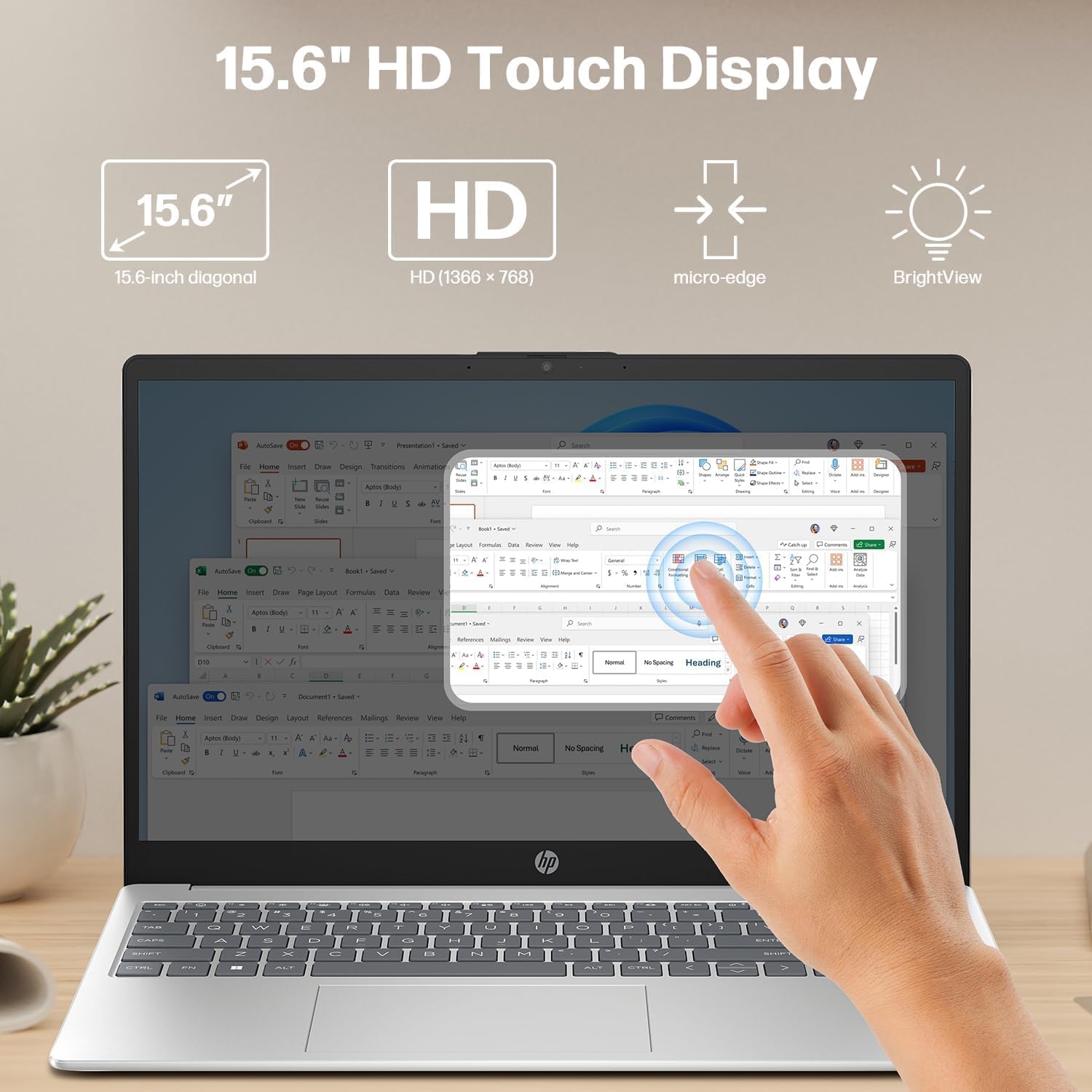 HP 2025 New 15.6' HD Touchscreen Laptop, Intel i3-1315U, 16GB RAM, 1TB SSD + 256GB Portable SSD, AI Copilot, Office Lifetime, Bundle with Docking Station & HDMI, for Business & Student