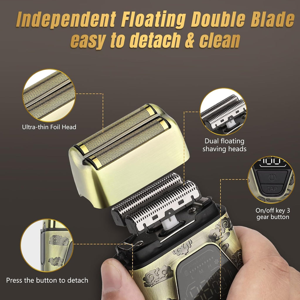 Beatslm Hair Clippers for Men Professional, T-Blade Hair Trimmer for Men, Electric Shaver Razor, Beard Trimmer, 3 in 1 Cordless Barber Clippers and Trimmers Set, Haircutting Kit LCD Display (Bronze)