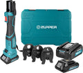 ZUPPER Press Tool, 18V Electric Pipe Crimping Tool for 1/2', 3/4', 1' Copper Pipes, Compact Press Tool Kit Suitable for Copper ProPress fittings - with Brushless Motor, 3 VUS Press Jaws, 2pcs Battery