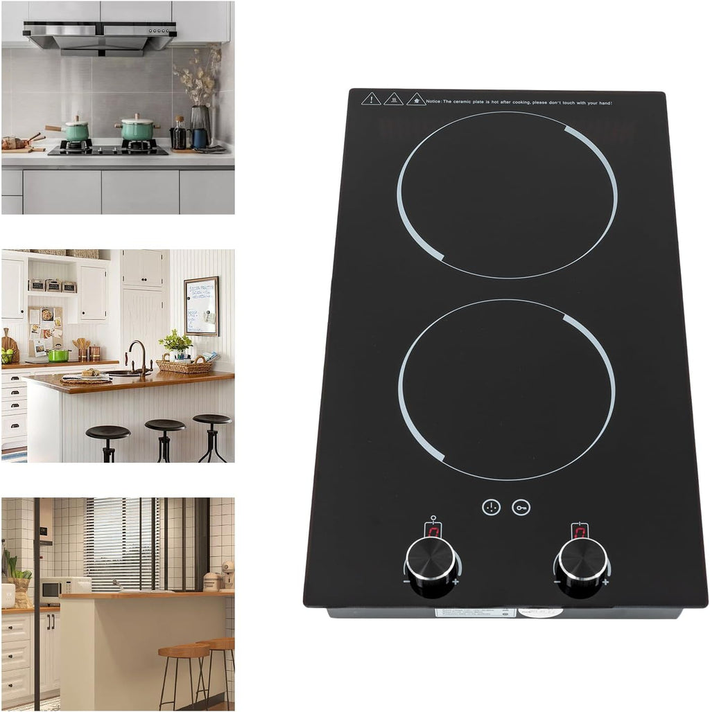 1200W+900W 20 Inch Electric Cooktop, 9 Levels 2 burner induction Built-in Plate Hot Plate Electric burner Double Induction Cooktop with LED touch Knob Control Overheat Protection for all Pans
