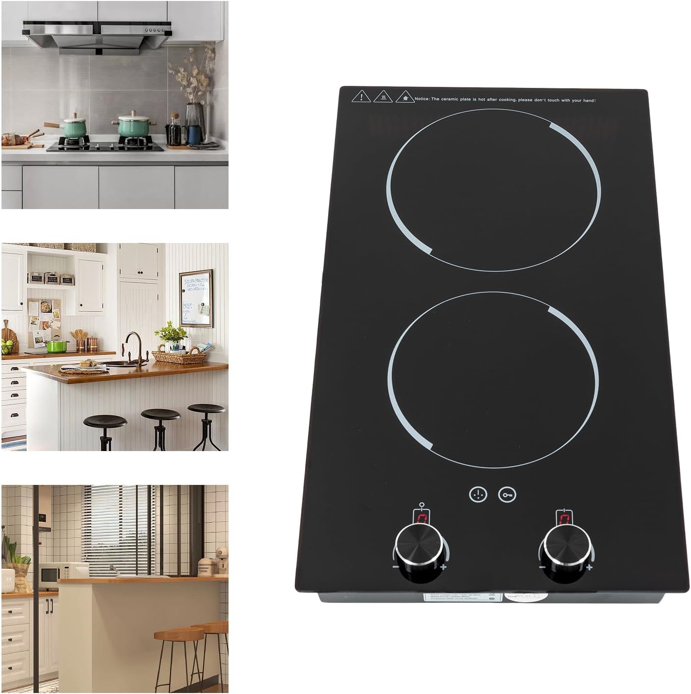 1200W+900W 20 Inch Electric Cooktop, 9 Levels 2 burner induction Built-in Plate Hot Plate Electric burner Double Induction Cooktop with LED touch Knob Control Overheat Protection for all Pans