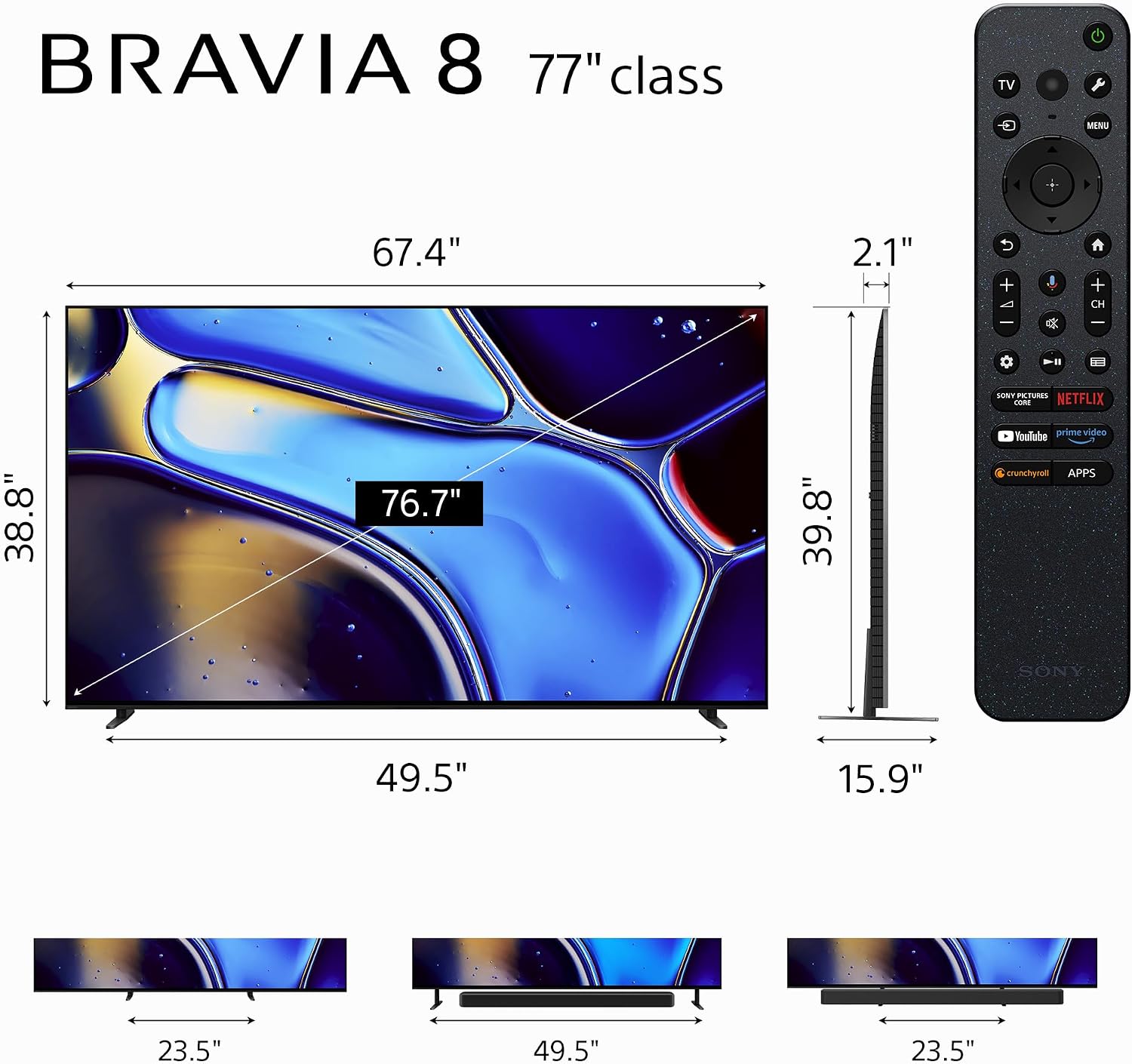 Sony K77XR80 77 Inch IMAX Enhanced Bravia OLED 4K HDR Google TV with a Sanus VMPL50A-B1 Tilting Wall Mount for 32-85 Inch Flat Screen TVs (2024)