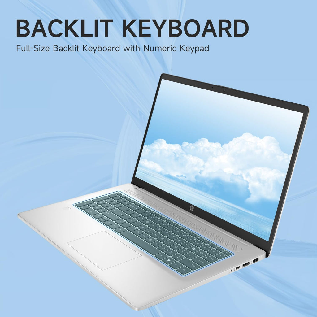 HP 2025 Laptop, 17.3' FHD, CORE 7 (Exceeds i7 1355), 16GB RAM, 1TB SSD, FP Reader, Backlit Keyboard, Webcam, Wi-Fi 6, Windows 11 Pro, Silver, Bundle with PCO Laptop Cooler