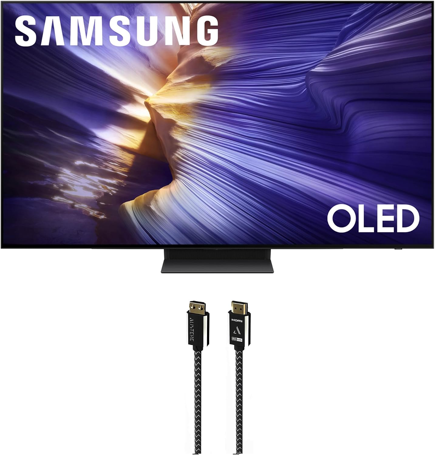 Samsung QN55S90FAFXZA 55 Inch 4K OLED Smart TV with an Austere 7S-8KHD2-2.5M VII Series 2.5m Premium Braided 8K HDMI Cable (2025)