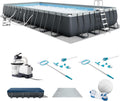 Intex Ultra XTR Heavy Duty Rectangular Above Ground Swimming Pool with Complete Set of Maintenance Kit, Ladder, and Sand Filter Pump, Gray