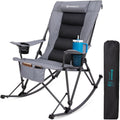 FUNDANGO Oversized Rocking Camping Chair for Adults, High Back Padded Folding Lawn Chairs with Pillows, Wide Armrest, 2 Cup Holders, Carry Bag for Patio Garden Outdoor Supports 440Lbs (Grey)