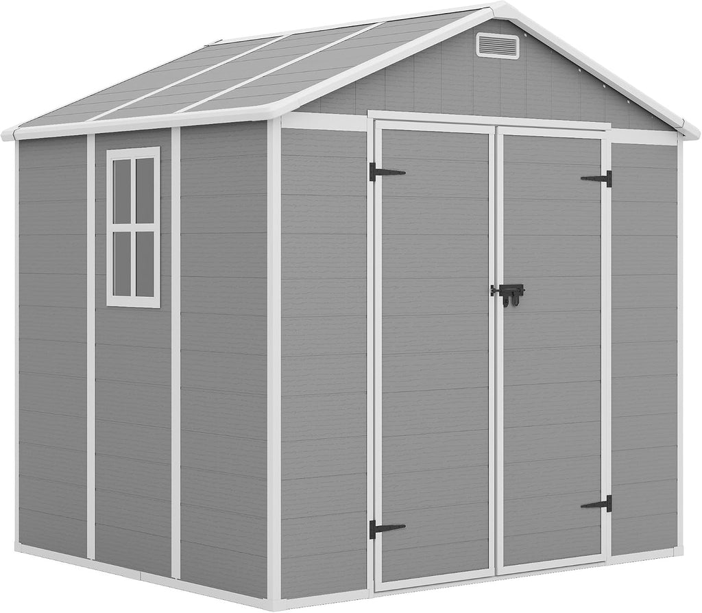 Outdoor Storage Shed, 8x6 FT Resin Shed with Floor Included and Lockable Door, Window & Vents, Tool Sheds, Outdoor Storage for Bike, Garden Accessories, Tools, Waterproof