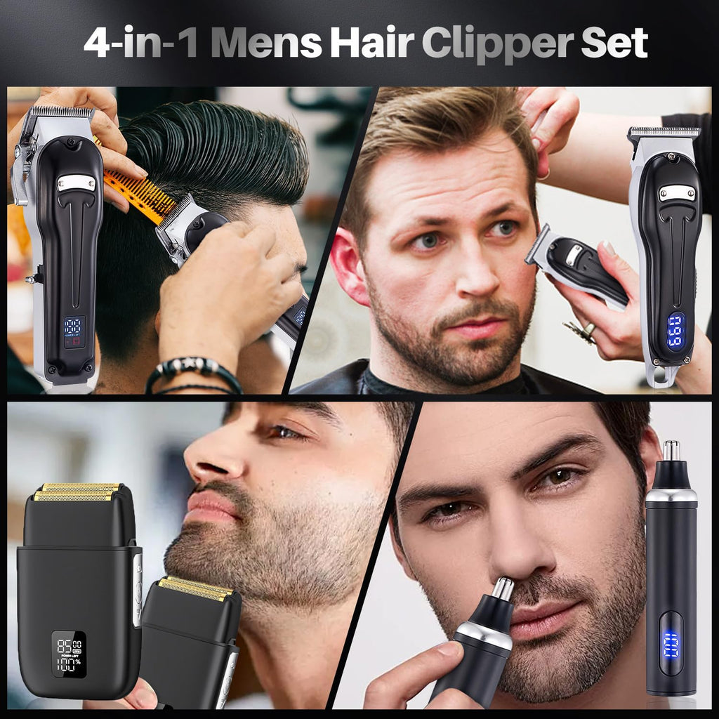Roziapro Professional Hair Clippers for Men Zero Gapped T-Blade Trimmer Cordless Nose Hair Trimmer Electric Foil Shaver Rechargeable Hair Grooming Set with LED Display (Black)