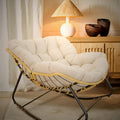 Outdoor Rocking Chair, Patio Egg Rocking Chair, Indoor Papasan Chair, Rattan Wicker Lounge Chair, Modern Royal Chair for Bedroom, Living Room, Porch, Garden,Lawn (41.3' Beige)