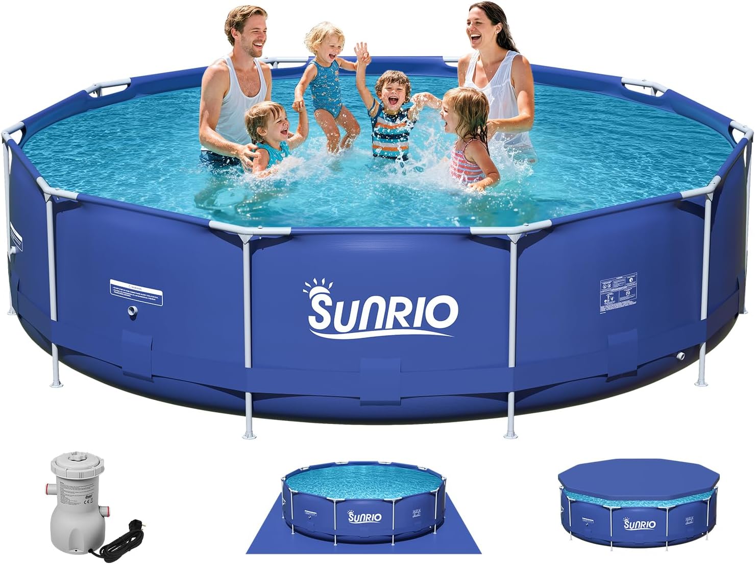 12'*30' Round Above Ground Swimming Pool for Kids and Adults Metal Frame Family Pool with 530 GPH Filter Pump Pool Cover and Ground Cover Capacity 1664 Gallon