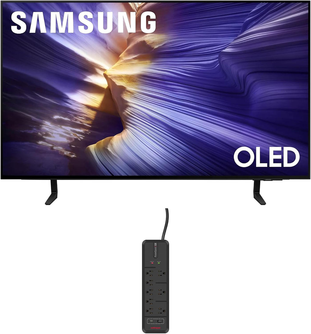 Samsung 42-Inch Class OLED S90F 4K Smart TV NQ4 AI Gen3 Processor, 4K AI Upscaling Pro, OLED HDR + Bundle with an AudioQuest G8 8-Outlet USB-A/USB-C AC Power Surge Protector (2025)