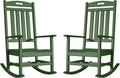 Outdoor Rocking Chair Set of 2, High Back Plastic Patio Rocking Chairs for Outside Porch Rocker Garden Lawn, All-Weather Resistant Poly Lumber Rocker Chair Outdoor, Dark Green
