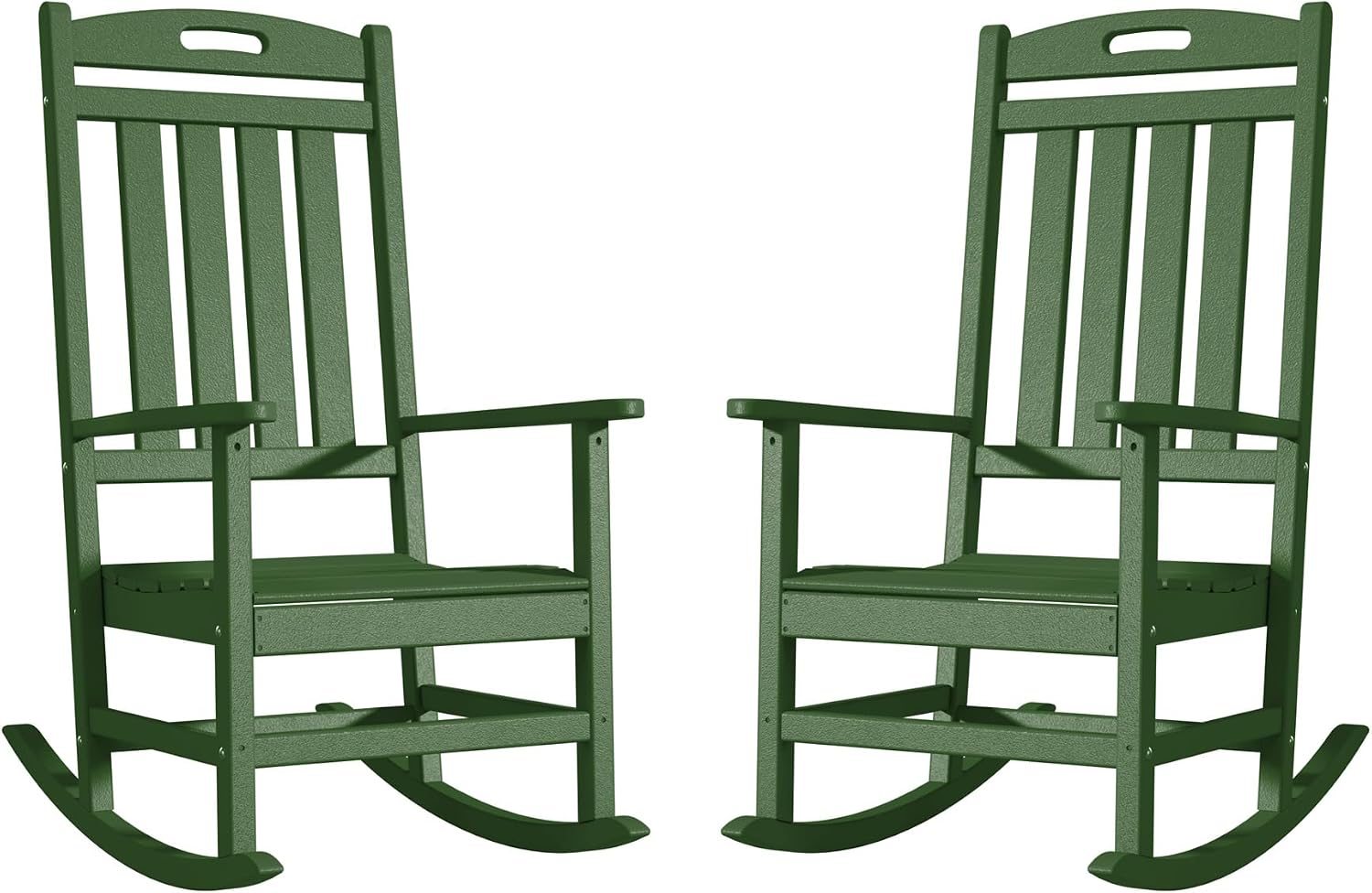 Outdoor Rocking Chair Set of 2, High Back Plastic Patio Rocking Chairs for Outside Porch Rocker Garden Lawn, All-Weather Resistant Poly Lumber Rocker Chair Outdoor, Dark Green