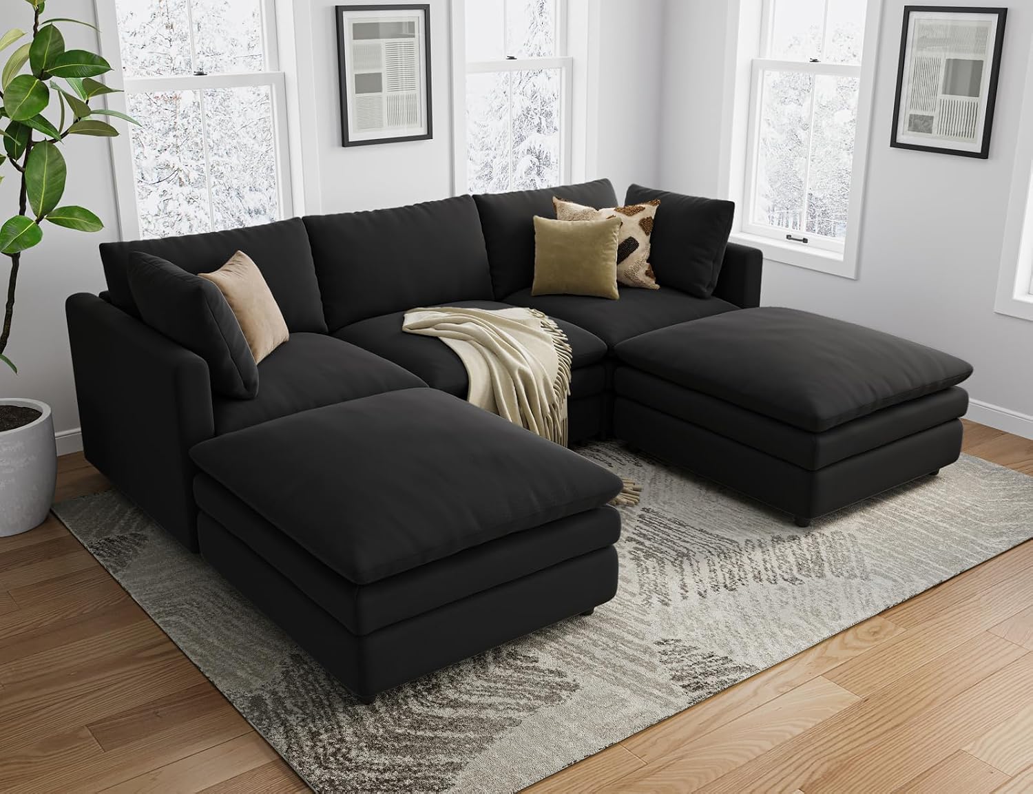 Txtin's Sectional Couches for Living Room U Shaped Cloud Couch with Ottoman Deep Plush 5 Seats Sofa Modern Sofa for Apartment