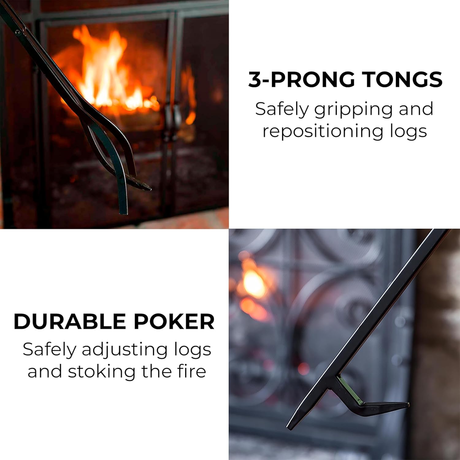 Plow & Hearth 5 Piece Hand Forged Iron Compact Fireplace Tool Set 32.5' | Black Wrought Iron Handle for Outdoor Indoor | Stand Poker Shovel Brush Log Tongs Wood Stove Accessory