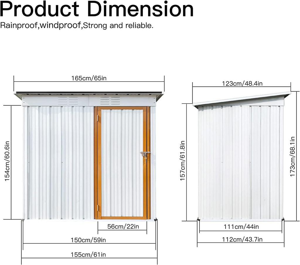 Ritsu 5FT x 4FT Outdoor Sheds & Outdoor Storage Clearance, Metal Anti-Corrosion Utility Tool House with Lockable Door & Shutter Vents, Waterproof Storage Garden Shed for Backyard Lawn Patio, White