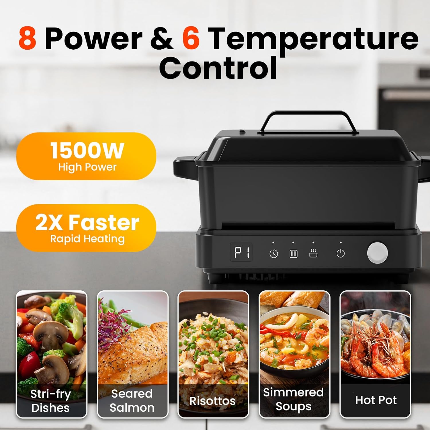Induction Cooktop, Portable Induction Cooktop with 8L Cast Iron Cooking Pot and Cast Iron Pan & Electric Kettle With Infuser, 1.5L Electric Tea Kettle With Temperature Control