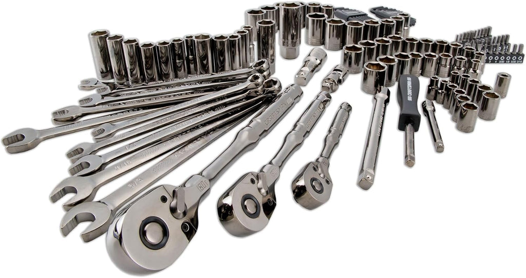 CRAFTSMAN OVERDRIVE 121-Piece Gunmetal Chrome Mechanics Tool Set, Standard SAE/Metric Socket Set, with Hard Case (CMMT99121L)