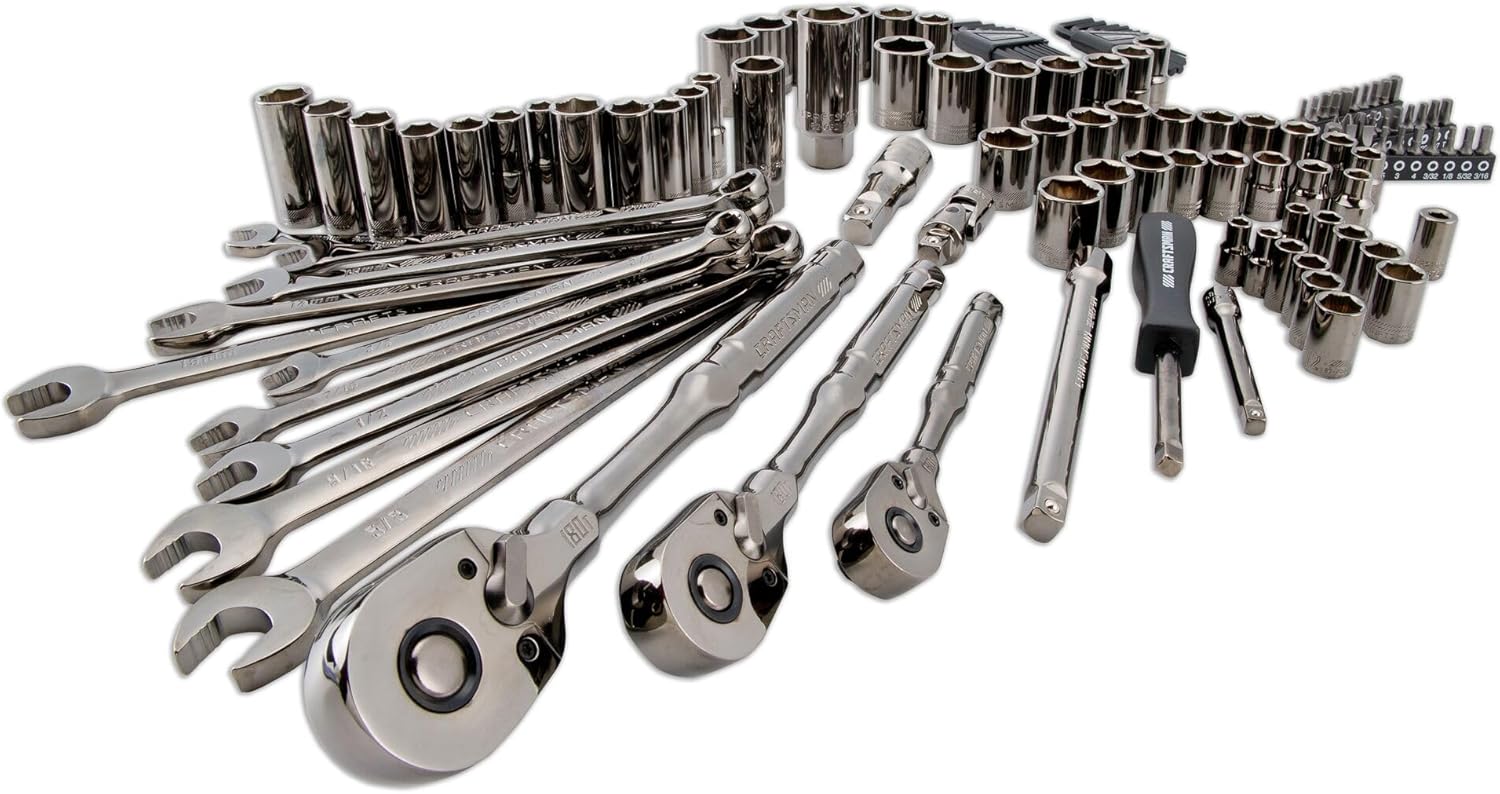 CRAFTSMAN OVERDRIVE 121-Piece Gunmetal Chrome Mechanics Tool Set, Standard SAE/Metric Socket Set, with Hard Case (CMMT99121L)