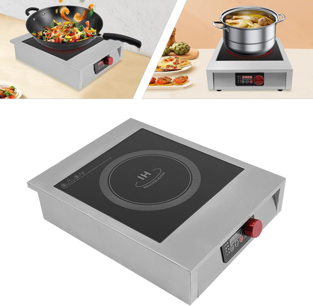 Commercial Grade Induction Cooktop Portable Induction Cooktop 8-inch Large Heating Coil Stainless Steel Countertop Burners Touch Screen and LCD Display Silver/Black