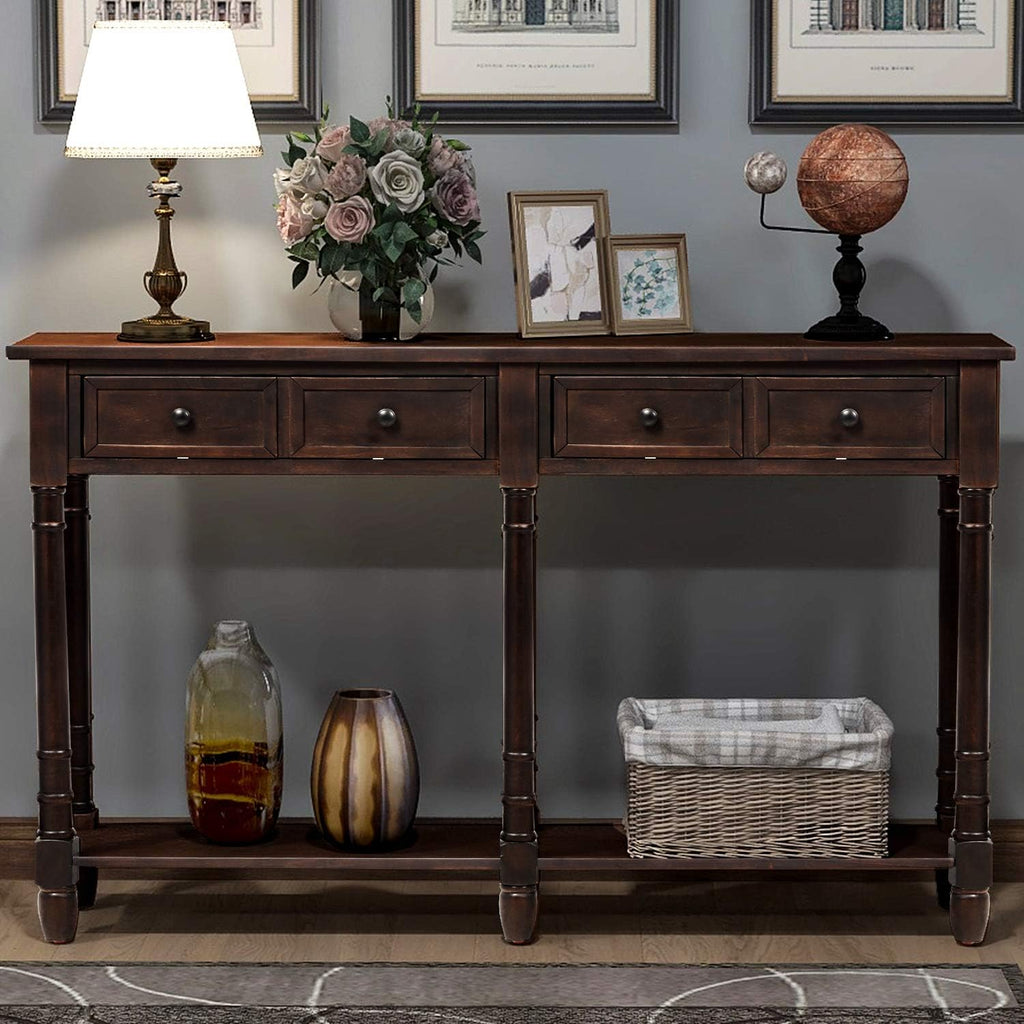 Merax Console Table Sofa Table with Two Storage Drawers and Bottom Shelf for Living Room, Entryway, Easy Assembly (Espresso)
