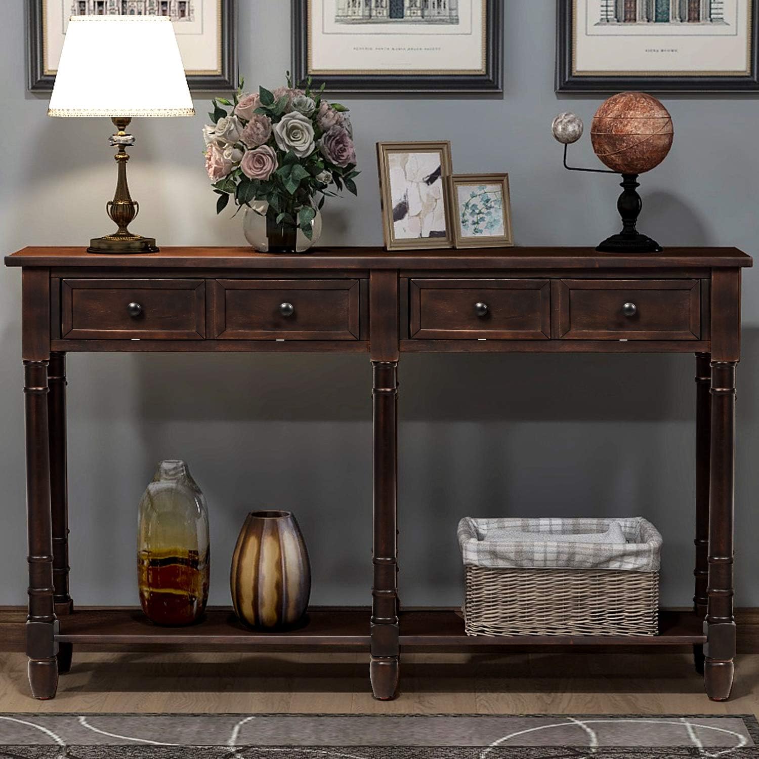 Merax Console Table Sofa Table with Two Storage Drawers and Bottom Shelf for Living Room, Entryway, Easy Assembly (Espresso)