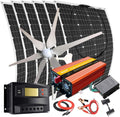 1000W Wind Solar Generator Kit with 2000W Inverter: 400W Wind Turbine and 6PCS 100W Semi-Flexible Solar Panels Charger for 12V 24V Roof Car Uneven Surfaces (1000W Wind Solar Kit with 2000w Inverter)