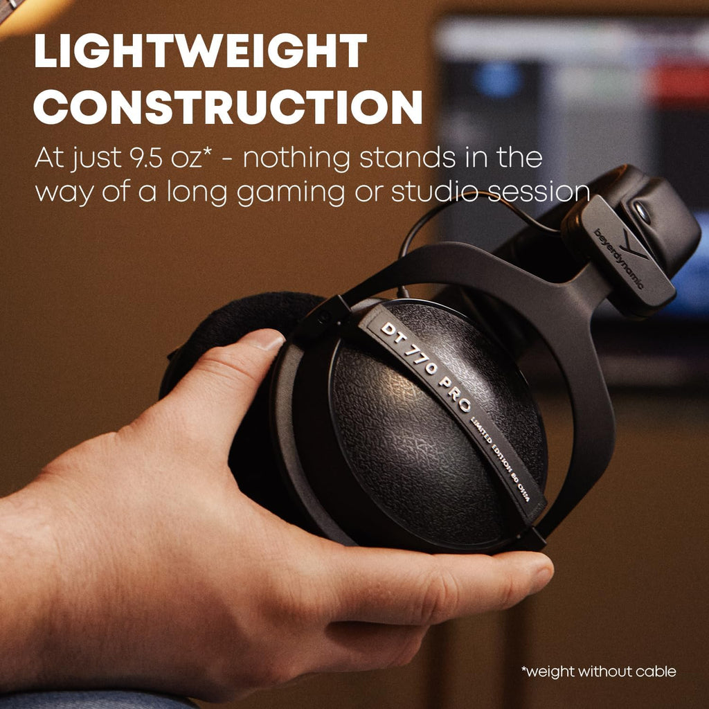 beyerdynamic DT 770 PRO, 80 Ohm, Closed Back, Over Ear, Wired Professional Studio Headphones, Home Recording, Podcast, Monitor, 3m Straight Cable, Black with Limited Edition Black Velour Ear Pads