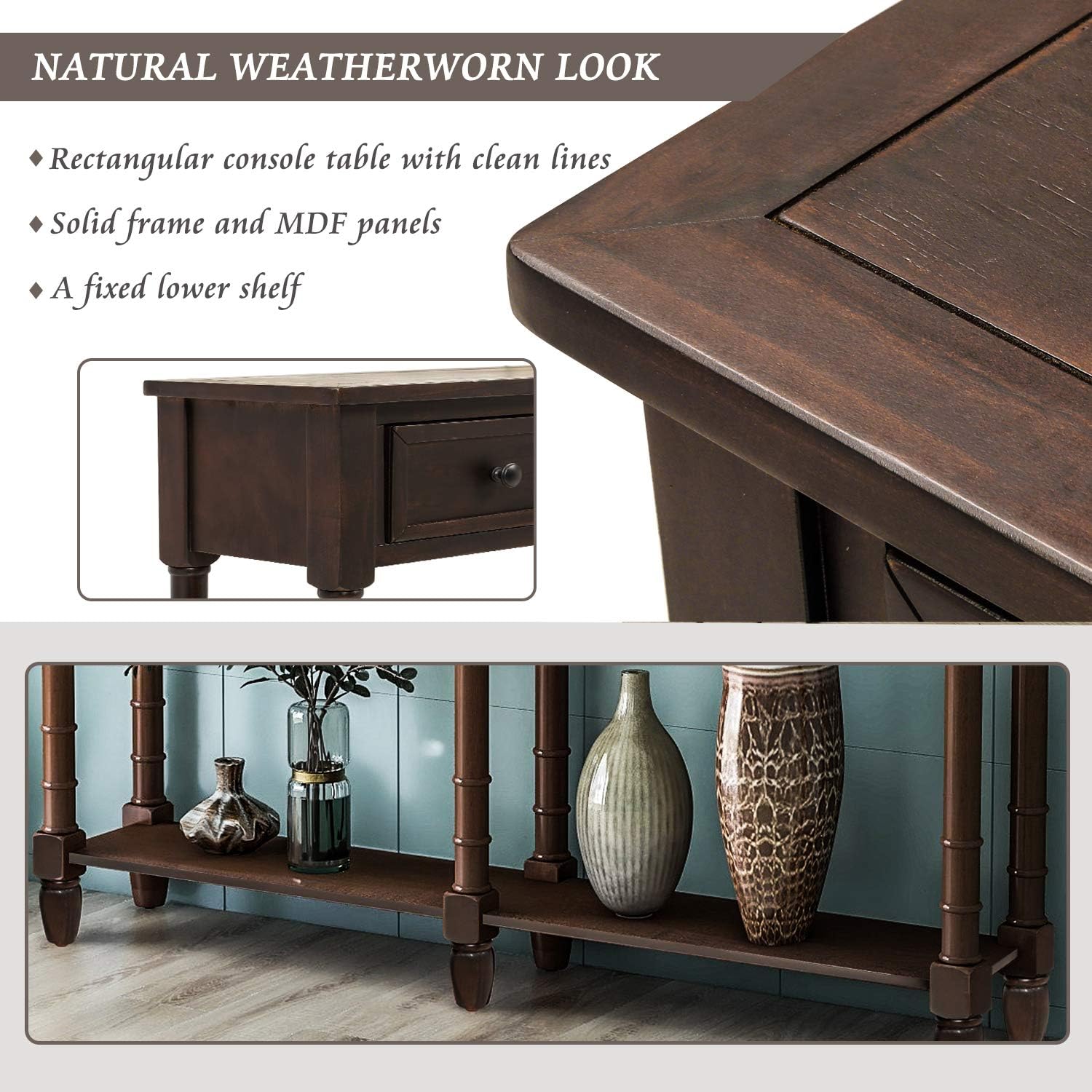 Merax Console Table Sofa Table with Two Storage Drawers and Bottom Shelf for Living Room, Entryway, Easy Assembly (Espresso)