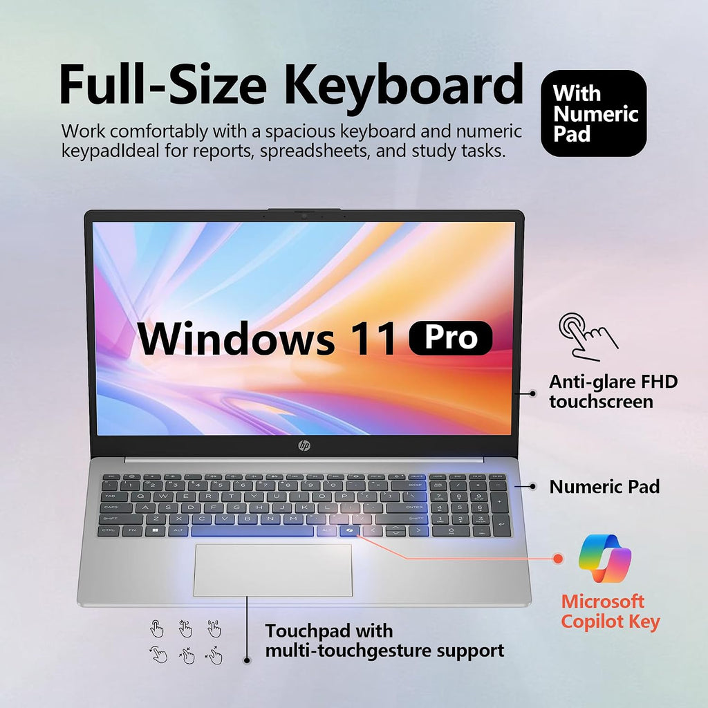HP 15.6' FHD Touch Laptop, Intel i5, 32GB RAM, 1TB SSD, Windows 11 Pro, Wi-Fi 6, Flagship Business Laptop Bundle with Docking Station – Natural Silver