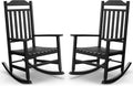 PatioZen Outdoor Rocking Chair Porch Rocker All Weather Resistant Porch Rocker for Lawn Garden High Back Armrest (2,Black)