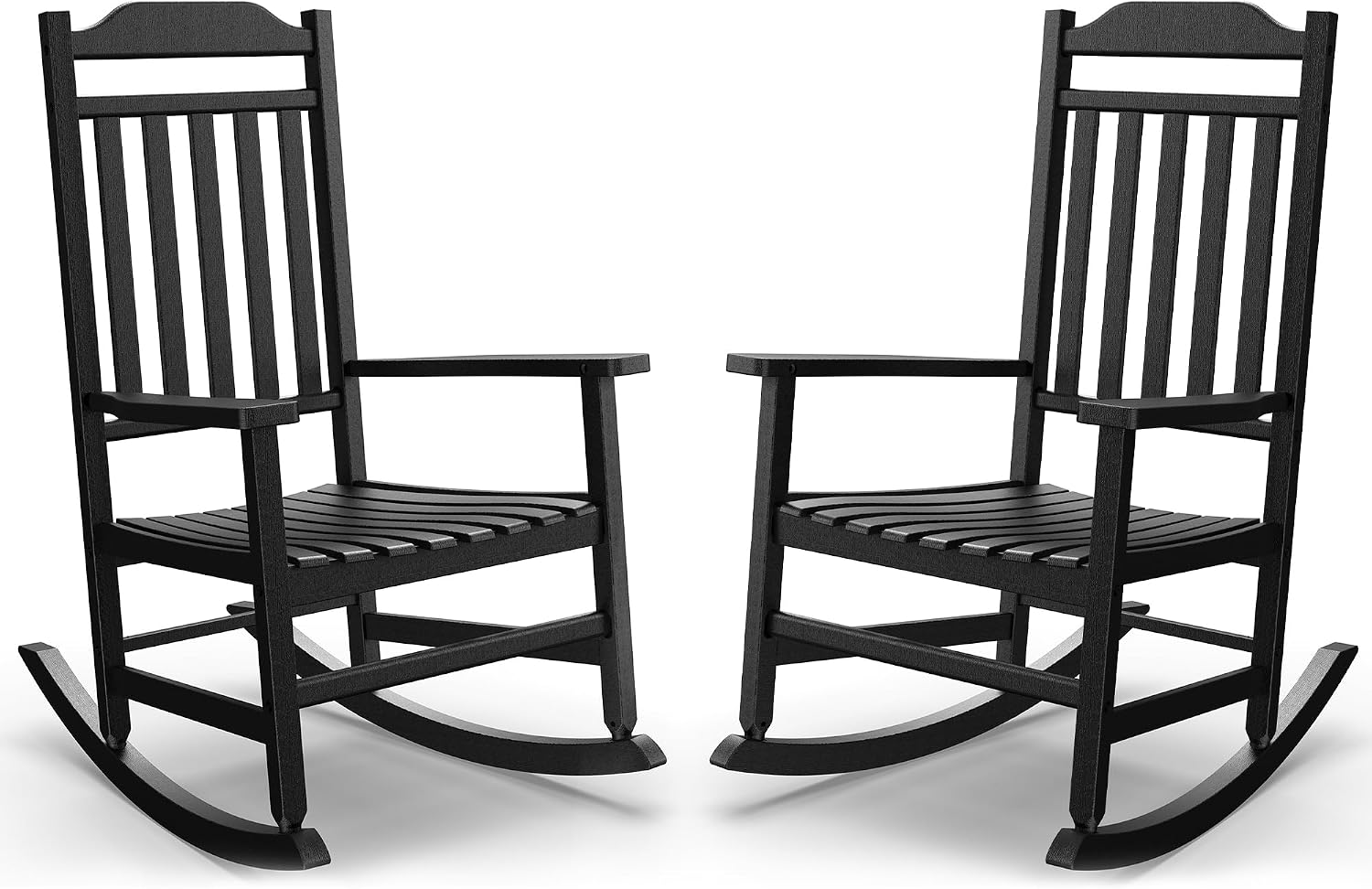 PatioZen Outdoor Rocking Chair Porch Rocker All Weather Resistant Porch Rocker for Lawn Garden High Back Armrest (2,Black)