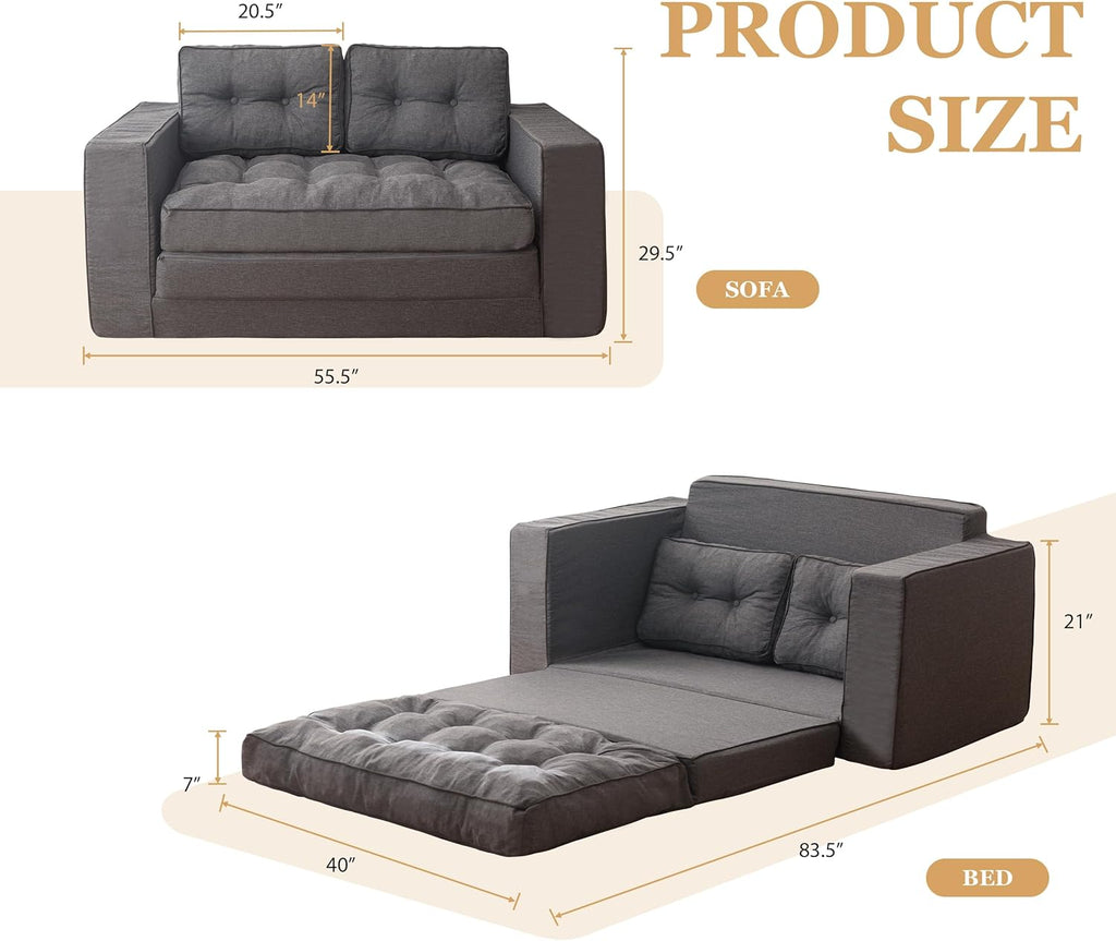YOSHOOT Loveseat Sleeper Sofa,55' Convertible Sofa Bed Couch Futon Couches for Living Room,3-in-1 Pull Out Floor Couch with Reclining Backrest and Pillows