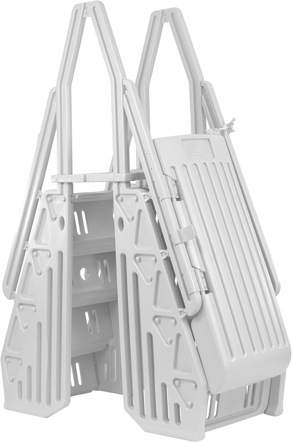 Vinyl Works AF Adjustable 24 Inch Ladder for Above Ground Swimming Pools with Secure Gate Closure and 2 Deck Mount Flanges, White