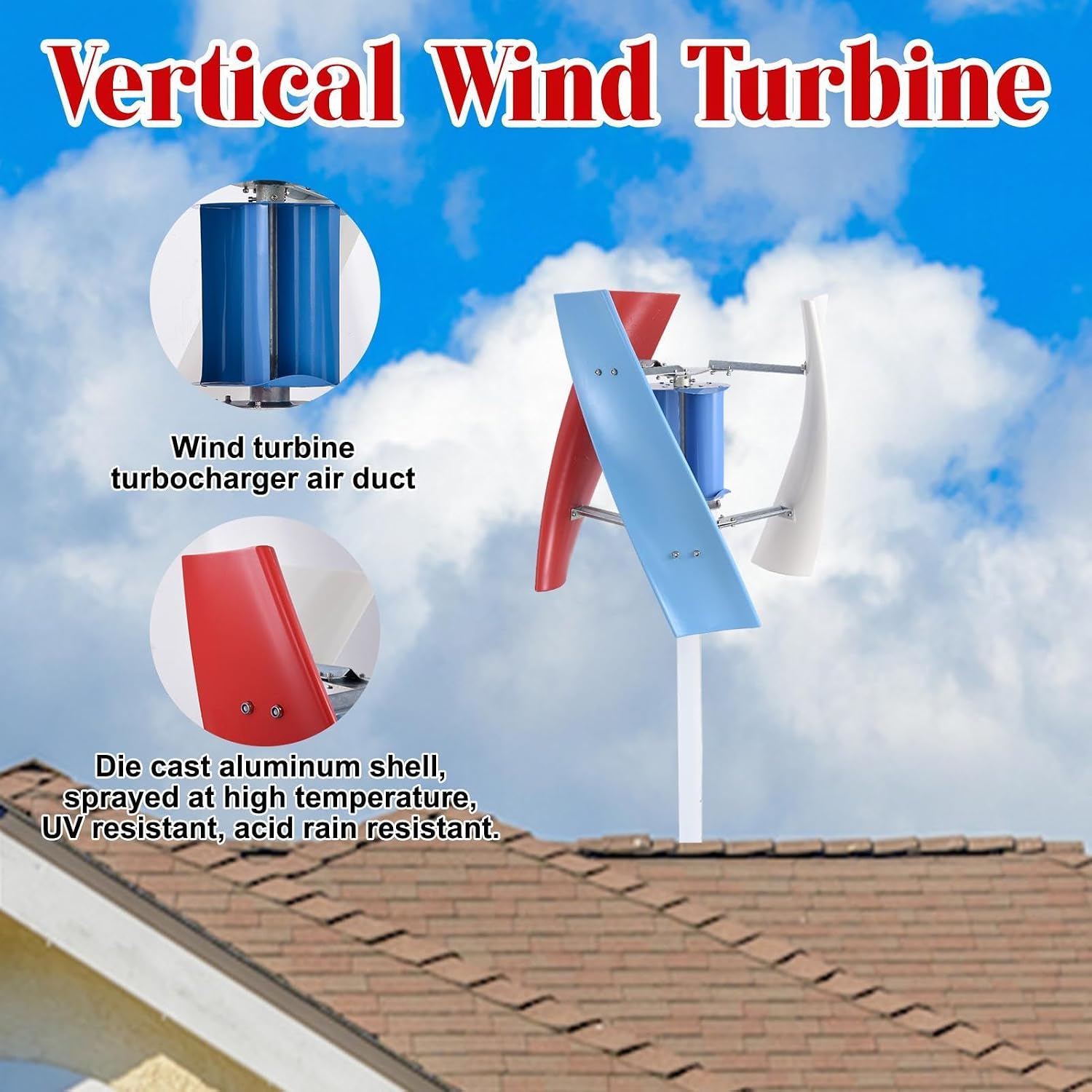 Home Wind Turbine | 3 Leaves Wind Powered Generator 3000W - AC Permanent Magnet Generator Kit for Home, RVs, Boats, Terraces, Cabins