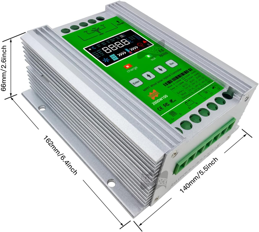 Marsrock 3000W MPPT Hybrid Wind Solar Controller Charge and Discharge Regulator Deluxe Version for Wind Max 1500W Solar 1500W for 12/24V Sealed and Lithium Battery Colorful LCD Display (12/24V)