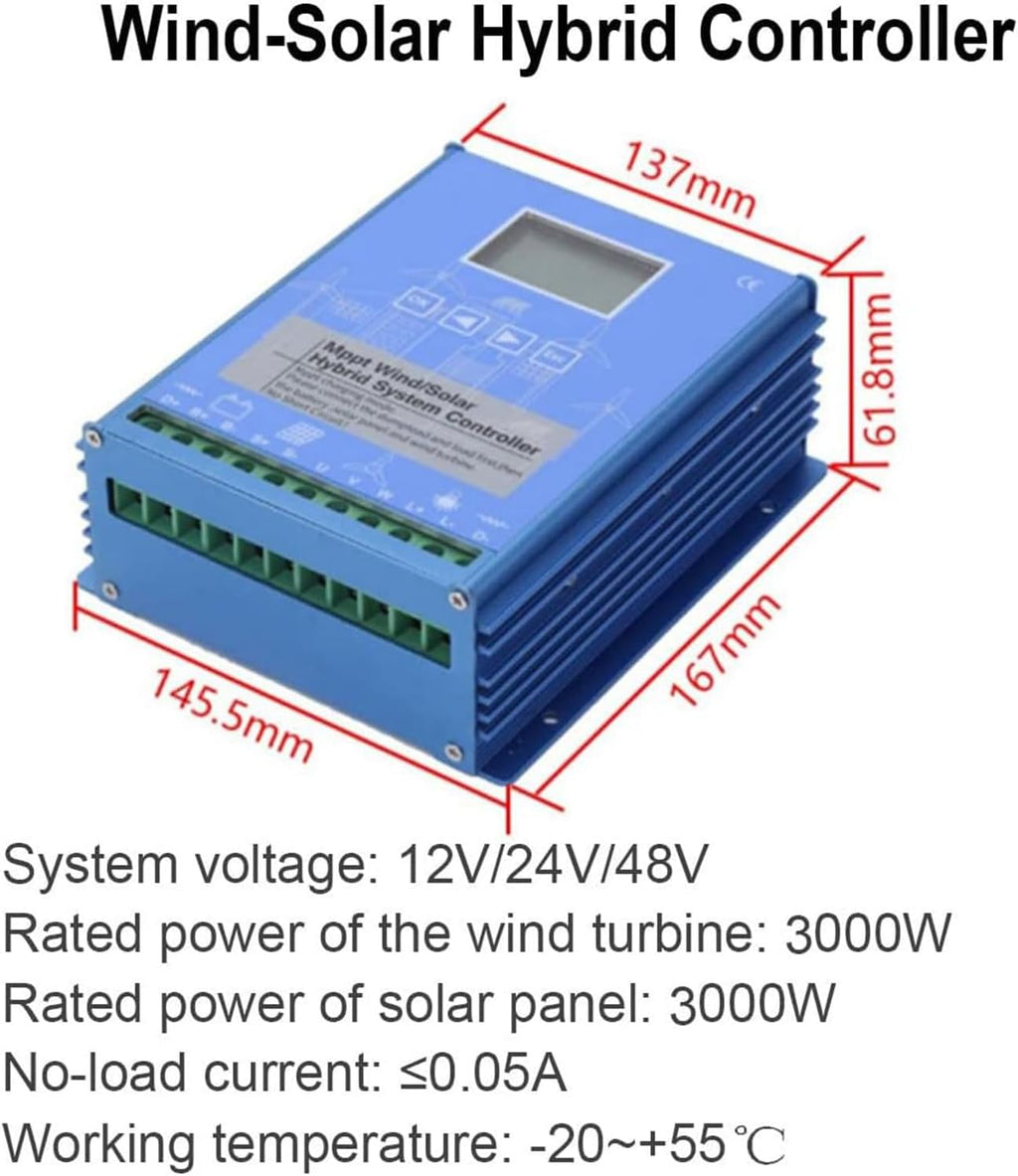 6000W 12V/24V/48V Wind Turbine Solar Hybrid MPPT Charge Boost Controller with Unloader Suitable for 3000w Wind Generator 3000w Solar Panel System Controller,12v